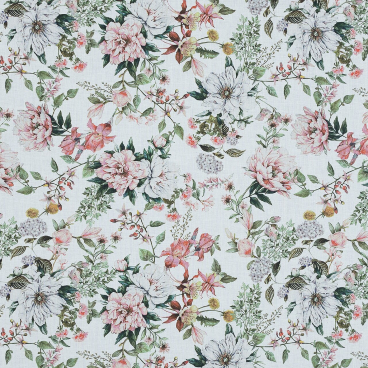 1 Yard Cotton Voile Fabric Pink and Green Floral Les Fleurs de Lamour Print Fabric